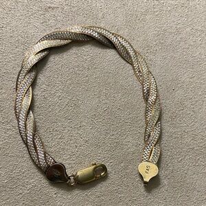 Two-tone Sterling Silver Braided Chain Bracelet with Lobster Clasp